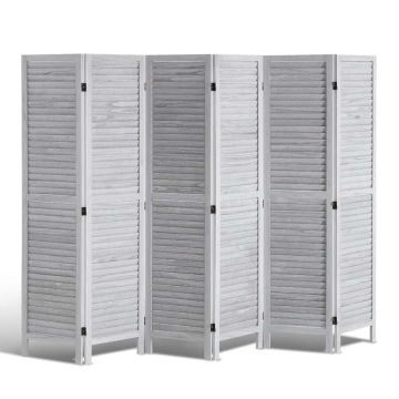 Wooden folding room divider with blinds, 67 inches
