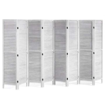 Wooden Folding Room Divider with Blinds, 8 Panels, 67 Inch Height