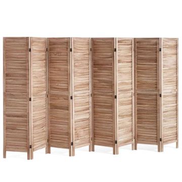Wooden Room Divider with 8 Panels, 67 Inch Height, Folding Privacy Screen