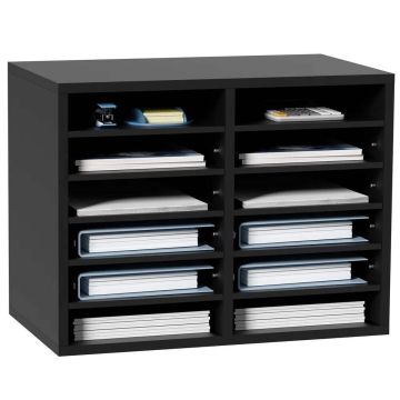Wooden literature organizer, 12 compartments, black, EPA certified