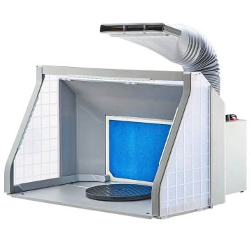 Portable airbrush paint booth with dual fans, LED and exhaust hose