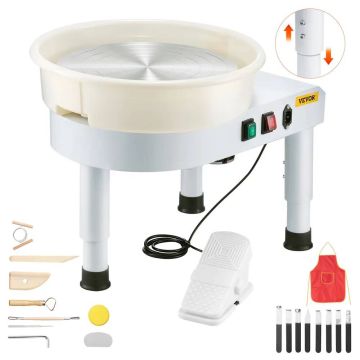 Ceramics wheel 35 cm with adjustable speed and foot pedal, white