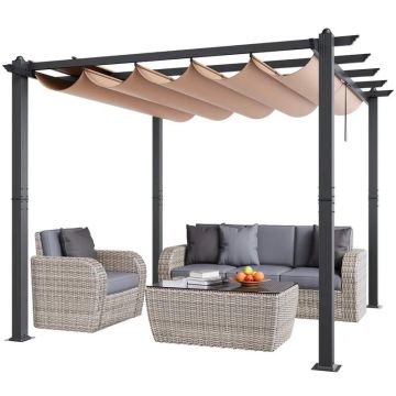 Pergola ogrodowa aluminiowa 10'x10' z rozsuwanym daszkiem, beżowa