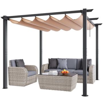 Pergola ogrodowa aluminiowa 10'x10' z rozkładanym daszkiem, beżowa