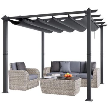 10'x10' aluminiowa, chowana pergola ogrodowa z baldachimem, szara