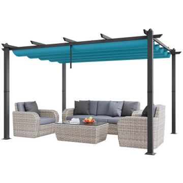 Pergola ogrodowa aluminiowa 10'x13' z rozsuwanym daszkiem, niebieska