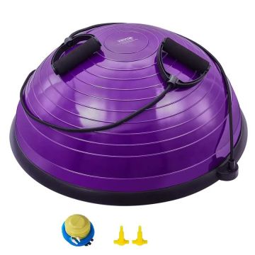 Fioletowa 23-calowa piłka fitness z taśmami oporowymi i pompką nożną