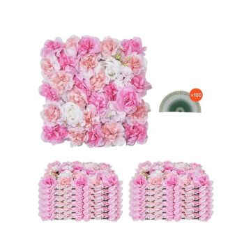 3D Artificial Flower Wall Panels, 15x15 inches, Pink, 12 pcs.