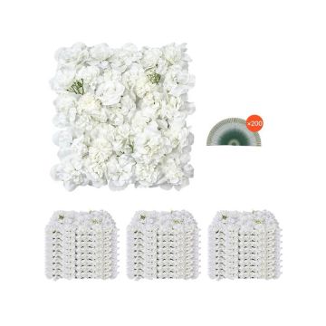 3D Artificial Flower Wall Panel, 24 Pieces, 15x15 Inch, White