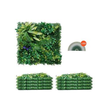 Artificial Grass Wall Panels, 8 Pieces, 20x20 Inch, 3D Boxwood Greenery, for Indoor and Outdoor Decor