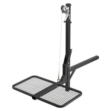 Deer lift with hook and platform, 300 lb. capacity, 2-inch receiver, 360° rotating shaft, foldable deer hitch