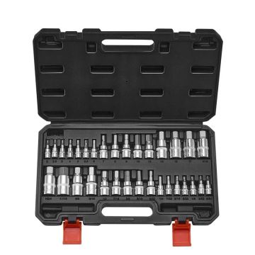 Hexagon socket set, 32 pieces, S2 and cr-v steel, SAE and metric, 1/4-1/2 inch