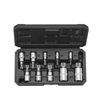 XZN triple square spline bit set 10 pieces, cr-v steel, M4-M18, 1/4-1/2 inch heads