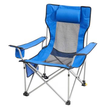 Reclining folding camping chair, 150 kg, 4 positions, with footrest and cup holder