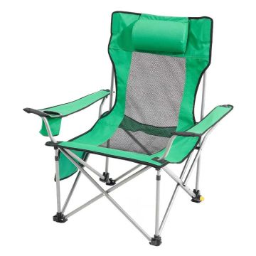 Folding camping chair with footrest and cup holder, 150 kg
