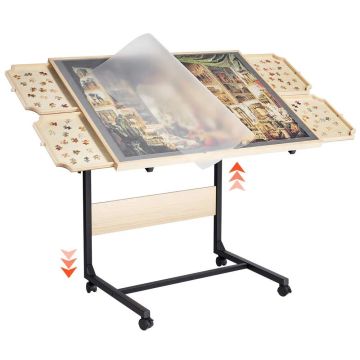 Drewniany stolik do układania puzzli z kółkami, 86x63 cm, regulowany