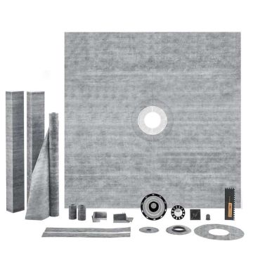 Shower enclosure set with 1828x1828 mm tray, PVC flange and stainless steel grate