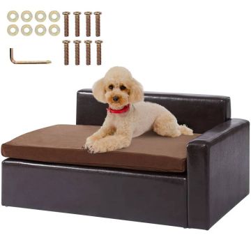 Dog and cat sofa bed, medium size, leather, black
