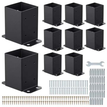 4x4 carbon steel post brackets, black, 10 pcs., 91x91 mm