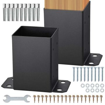 Post holders 101.6x101.6 mm, black, 2 pcs., wooden anchors for deck railings