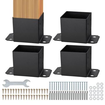 Post bases 142x142 mm, 4 pcs., matte black, powder coated