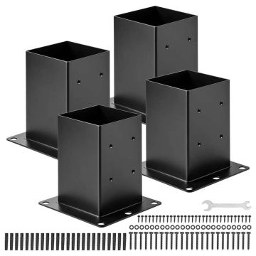 6x6 carbon steel post brackets, black, 4 pcs., 142x142 mm