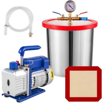 Single-stage vacuum pump 11 L, 186 W, stainless steel chamber, acrylic lid