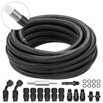 6AN 25ft Black PTFE Fuel Hose Kit with 15 Swivel Connector Adapters