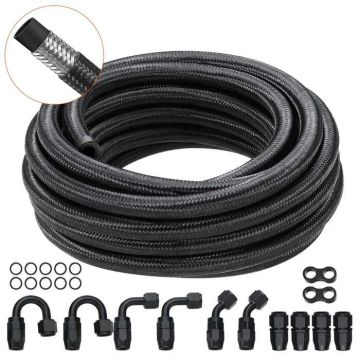 6AN Fuel Line Kit, 20ft Nylon Stainless Steel Hose, Black