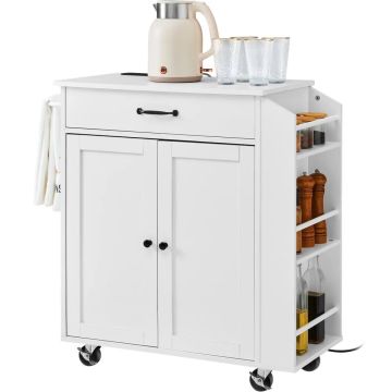 Kitchen Island Cart with Drawer and Power Outlet, 32 Inch, White