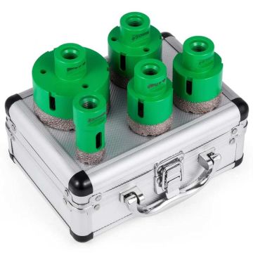 Diamond hole saw set, 5 pcs., M14 thread, for tiles, ceramics, granite