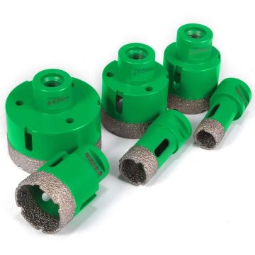 6-piece diamond hole saw set, M14 thread, 20-68 mm, for tiles and granite