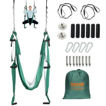 Yoga swing set with hammock, ceiling mounting kit, green/white, 661 kg load capacity