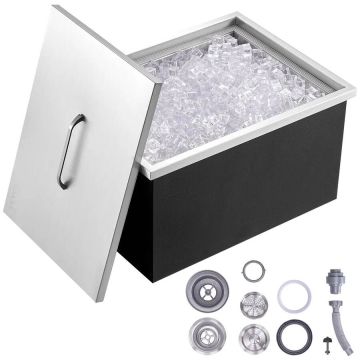 Commercial Stainless Steel Ice Box with Lid, 37.9 L, Outdoor Kitchen