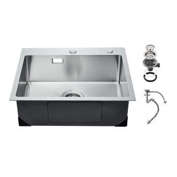 55cm Kitchen Worktop Sink, 304 Stainless Steel, Recessed Single Bowl Farmhouse Style Wash Basin