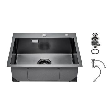 68cm black 304 stainless steel single bowl kitchen sink farmhouse style