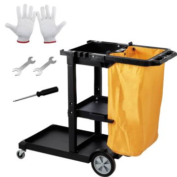 Commercial Cleaning Cart, 3 Shelves, 200 Pound Capacity, Yellow