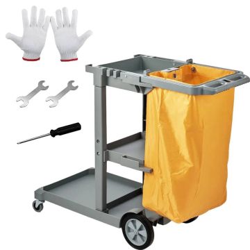 Commercial cleaning cart, 3 shelves, 200 lbs, yellow-gray, 120x51x98 cm
