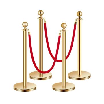 Stainless steel posts with red velvet ropes, 5 feet, 4-piece barrier set.