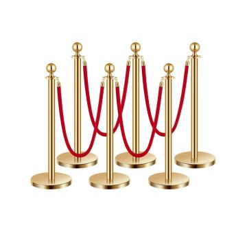 6 pcs stainless steel poles with red velvet ropes, crowd control barriers