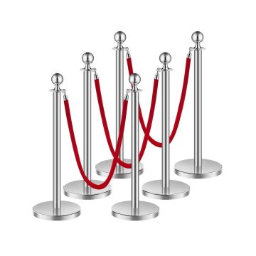 Stainless Steel Poles with Red Ropes, 5 Feet, Set of 6