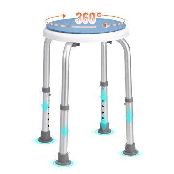 Shower chair with 360° rotation, adjustable height, non-slip, 136 kg load capacity