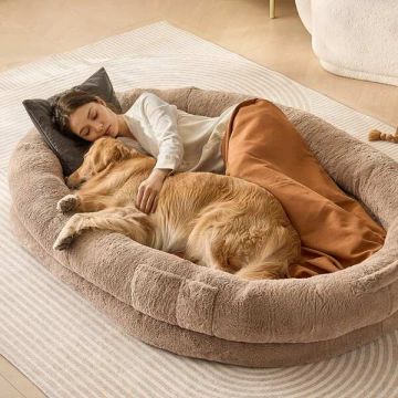 Orthopedic human and dog bed for adults, brown, 72x48x10"