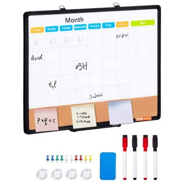 24 x 18 cm white and cork board set with aluminum frame, magnetic dry erase bulletin board
