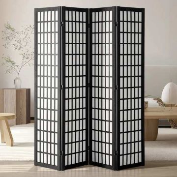 Wooden 4-panel Japanese folding room divider