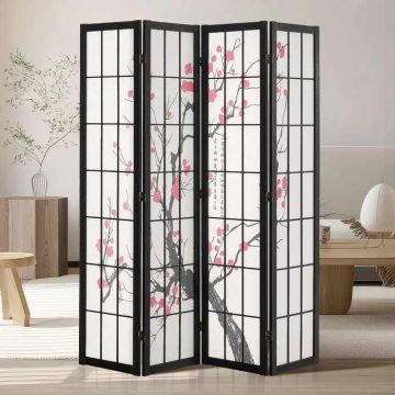 Wooden folding Japanese room divider, 4 panels