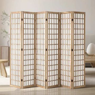 Wooden Japanese folding room divider, 6 panels
