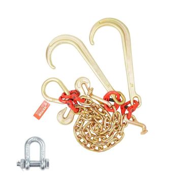 Łańcuch holowniczy G80 w kształcie litery V, 3/8" x 2' z hakiem J, T i chwytakiem, obciążenie 3200 kg