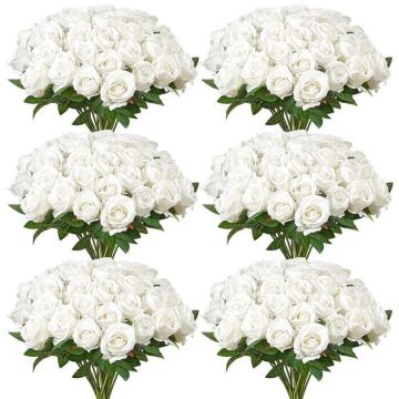 Artificial white foam roses, 120 pcs., with stems