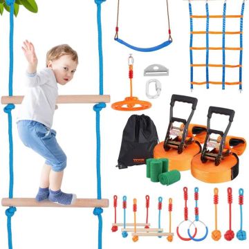 Tor przeszkód Ninja Warrior dla dzieci, sprzęt do zabawy na świeżym powietrzu, 12 przeszkód, 2 x 17 m